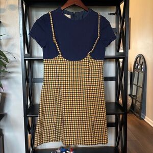 Navy and Yellow Plaid Dress vintage 60’s